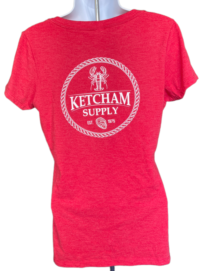 Ladies V Neck Open Claw Lobster Tee - Red or Blue